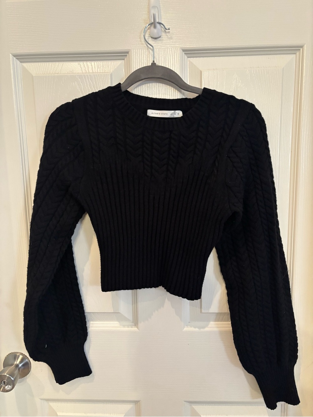 Altar'd State Black Cable Knit Cropped Sweater